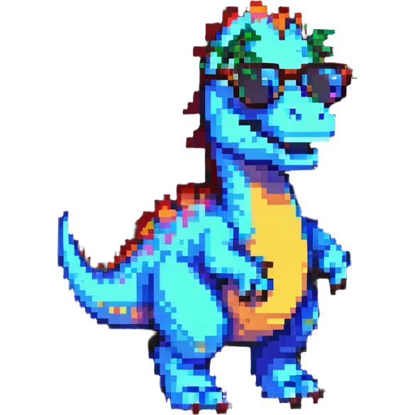 dinosaur with sunglasses in pixel art style emoji