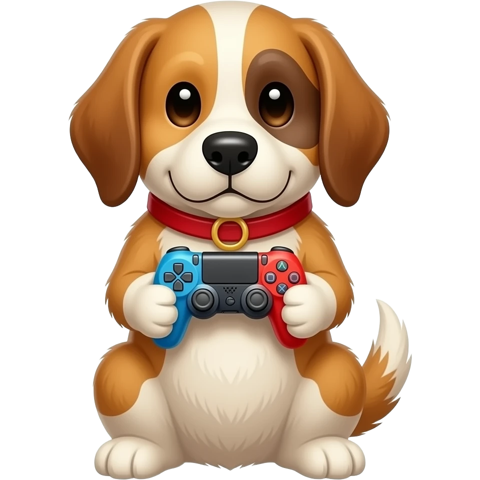 다리가 4개고 앞발로 조이콘게임하는 강아지 emoji