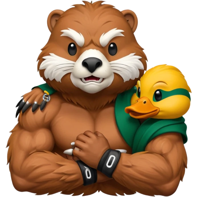 Oregon State Beaver mascot holding University of Oregon Duck mascot in a headlock emoji
