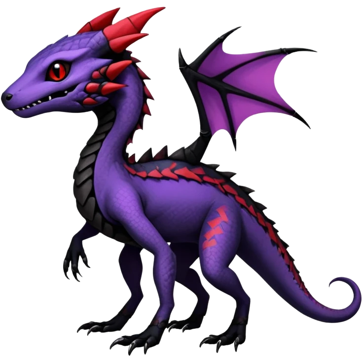 Rare realistic exotic edgy dark gothic gloomy spooky black and red/purple epic pretty beautiful handsome gorgeous aesthetic colorful vibrant Vernid-Trico-species-Fakemon-Salandit-hybrid-creature by LiLaiRa, 4 legs, 1 tail, random markings, (full body) emoji