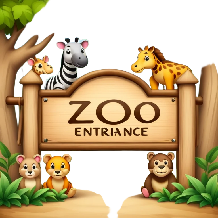 a zoo entrance sign with animals peeking out emoji
