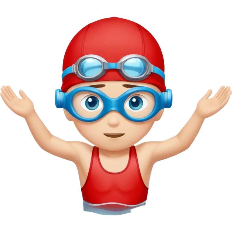 Boy Swimmer in a red swim and goggles cap with blue eyes  emoji