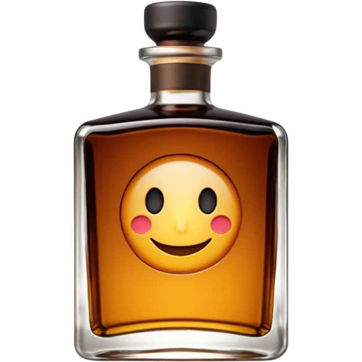 short square-shouldered glass bottle filled with rich amber-brown liqueur, dark glossy glass, wide black or dark brown cap, compact elegant silhouette, no label, no garnish, sealed bottle, soft lighting, subtle shadows, emoji scale emoji
