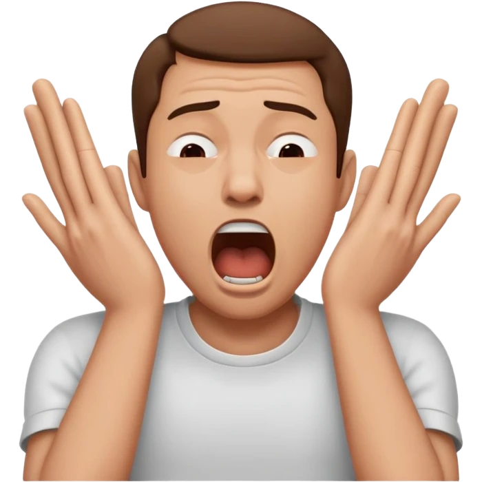 A man choking himself with his hands and his mouth is open and eyes are closed emoji