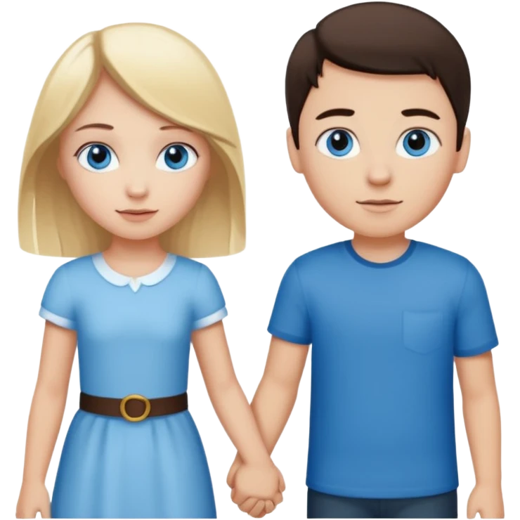 holding hands  blonde girl with blue eyes and white boy with dark brown hair  emoji