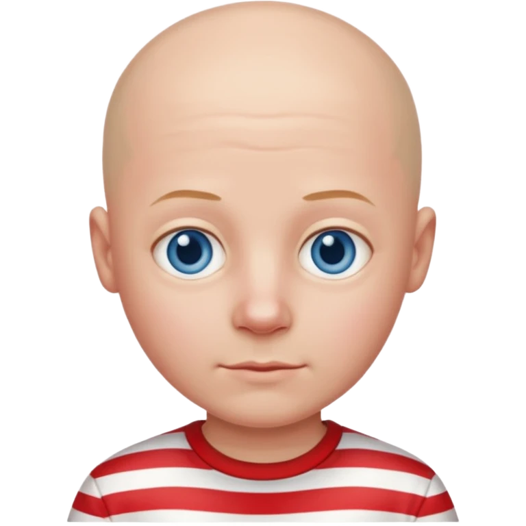 bald boy in red stripes with blue eyes emoji