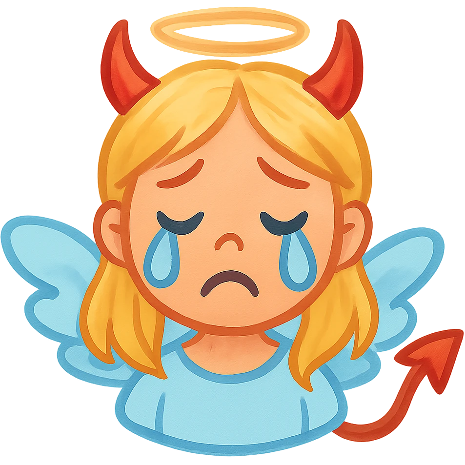 Blonde girl angel with devil horns and tail emoji
