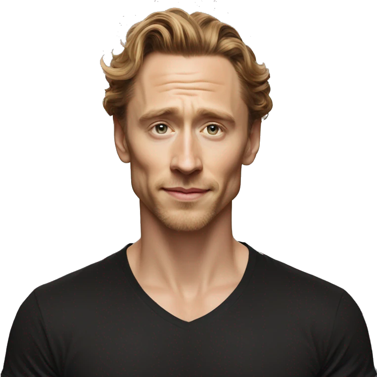 Light Brown guy, hair nose and lips like Tom Hiddleston, no facial hair, black t shirt emoji