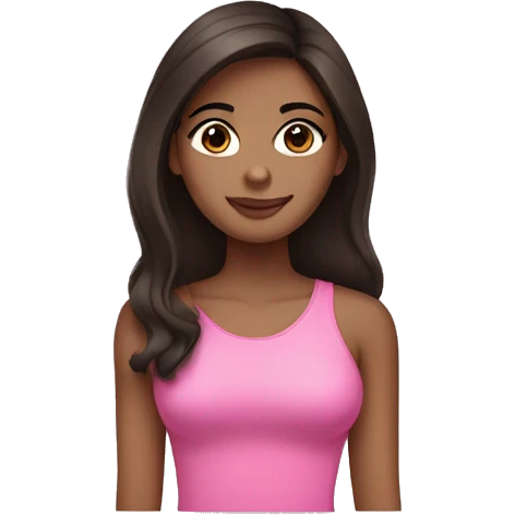 Dark brown hair girl with lashes and long hair and pink top emoji
