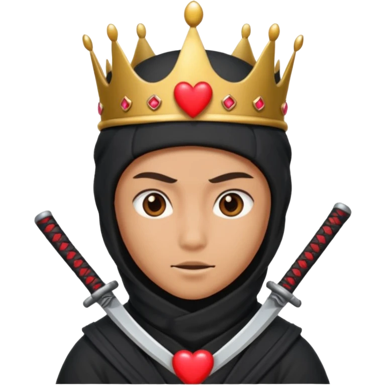 Ninja con ojos de corazón y una corana emoji