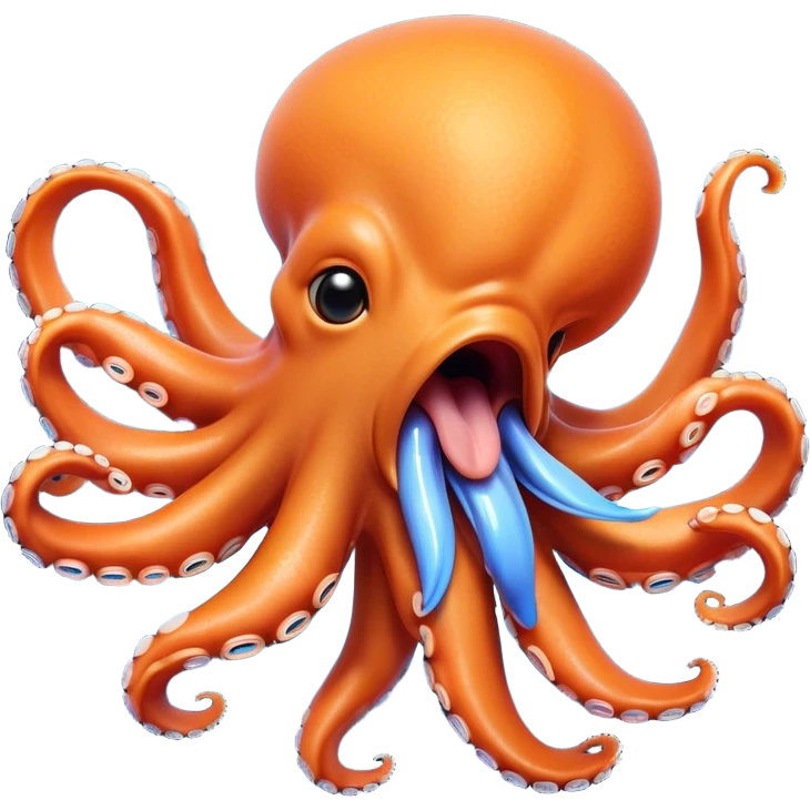 Cinematic Realistic Cute Yawning Octopus Portrait Emoji, Head tilted slightly with a dramatic, wide-open yawn, showcasing a soft, lustrous orange body with subtle blue ring accents and gently drooping tentacles, with half-closed, drowsy eyes rendered in exquisite detail; high shine, relaxed yet expressive, styled with a dash of mystical charm, soft glowing outline, capturing the essence of a sleepy yet affectionate octopus that appears ready to stretch out and drift into a peaceful nap! emoji