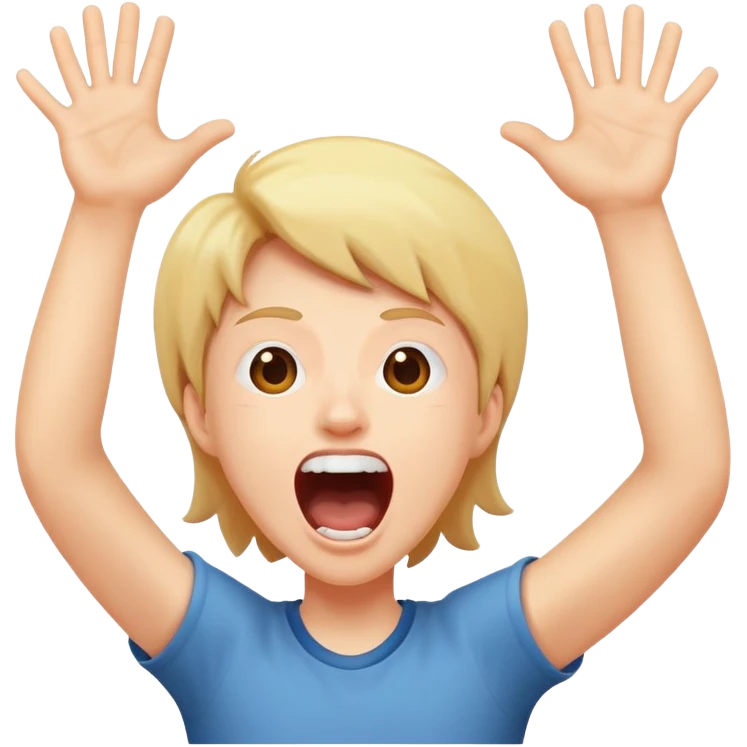 person with open mouth screaming with joy and excitement, raised hands emoji