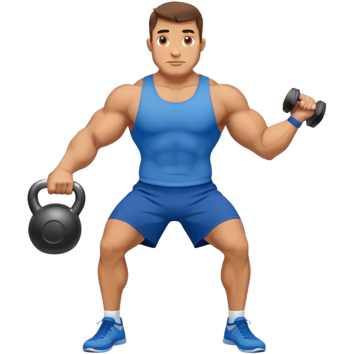 buff man with blue shorts holding kettlebell emoji