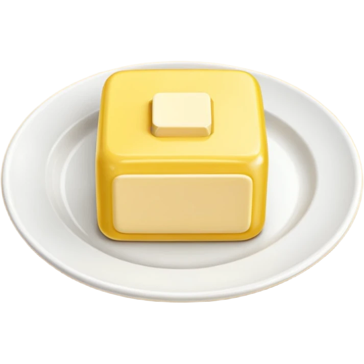 A 3D cartoon yellow butter block on a dish with soft light, Memoji-style realism. emoji
