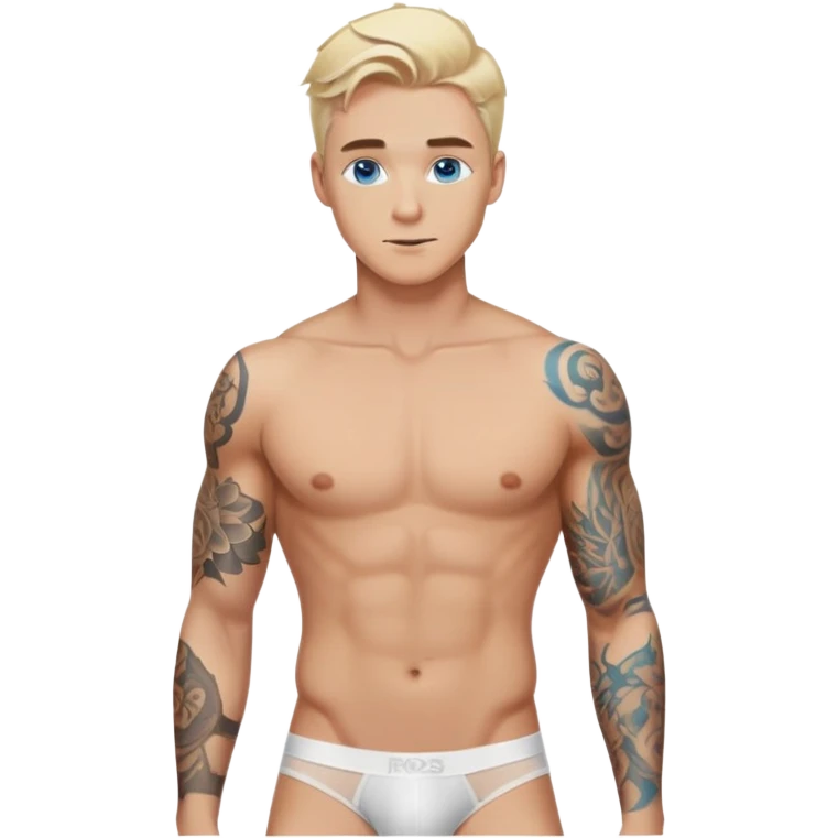 Handsome blonde hair and blue eyes military white guy with body tattoos in underwear sexy pose sfw emoji