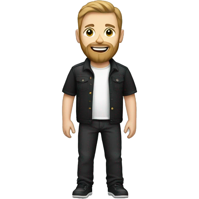 white man, beard, black t-shirt, black pants, holding camera emoji