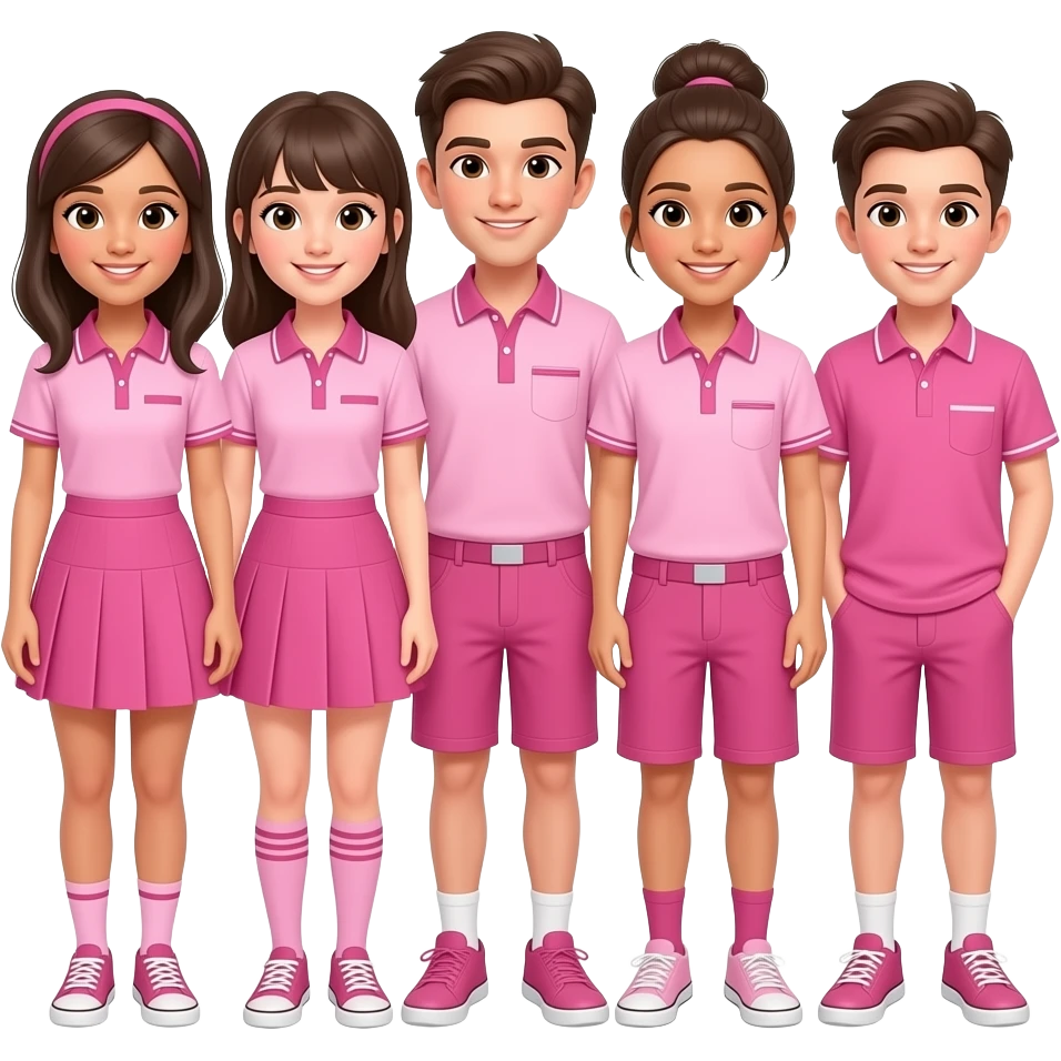 group of girls and boys wearing pink outfits NOT uniforms emoji