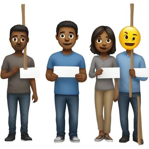 group holding signs on sticks emoji