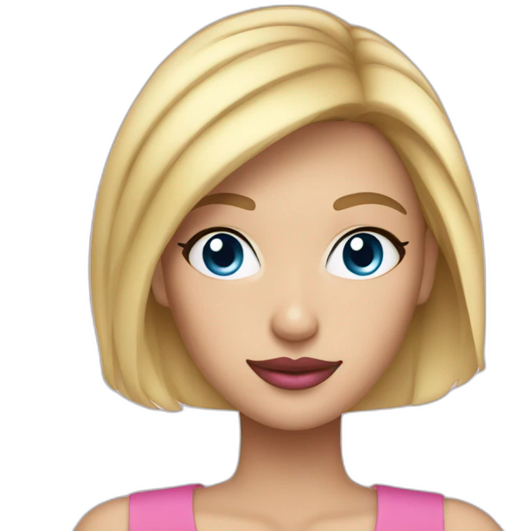 Woman blue eyes short blond hair pink lips emoji