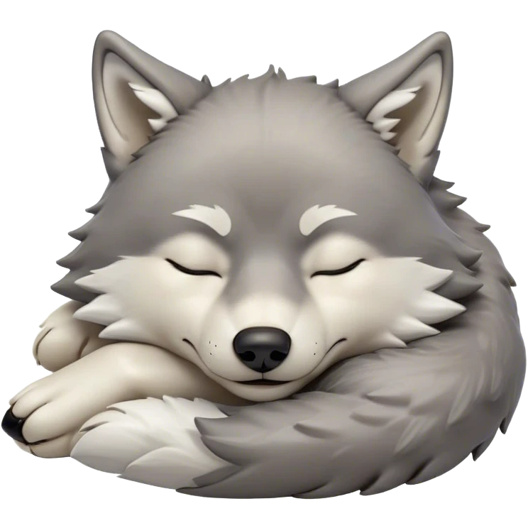 Meme-Worthy Cute Sleeping Wolf Portrait Emoji, Head resting peacefully with a contented smile, showcasing a robust build and a luxuriously soft grey and white Fur, eyes shut in a serene, restful nap, Simplified yet hilariously adorable features, highly detailed, glowing with a soft, drowsy light, high shine, relaxed and utterly lovable, stylized with an air of playful laziness, bright and heartwarming, soft glowing outline, capturing the essence of a comically sleepy wolf, so meme-worthy it feels like it could instantly become the next viral sensation of adorable slumber! emoji