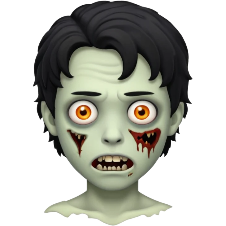 a boy with wavy hair, a zombie-shaped mouth piercing hum, and black hair emoji