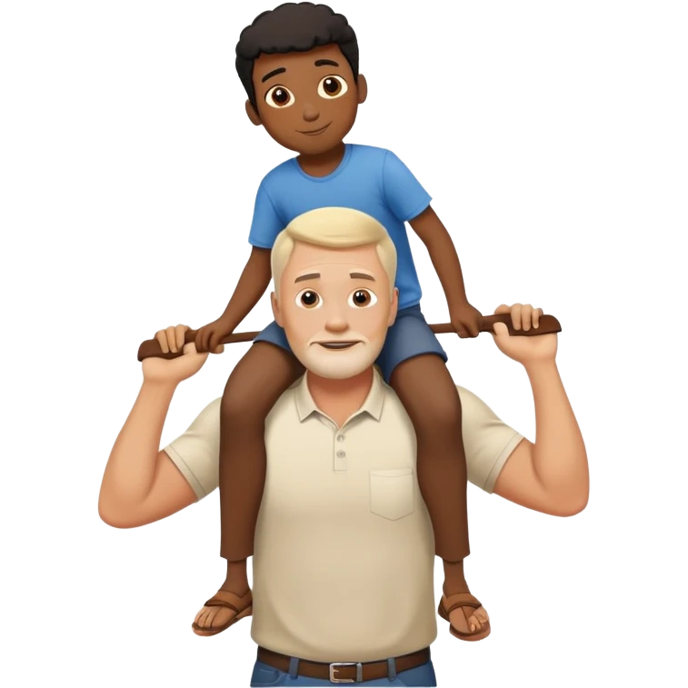 White dad giving black son a piggyback ride  emoji