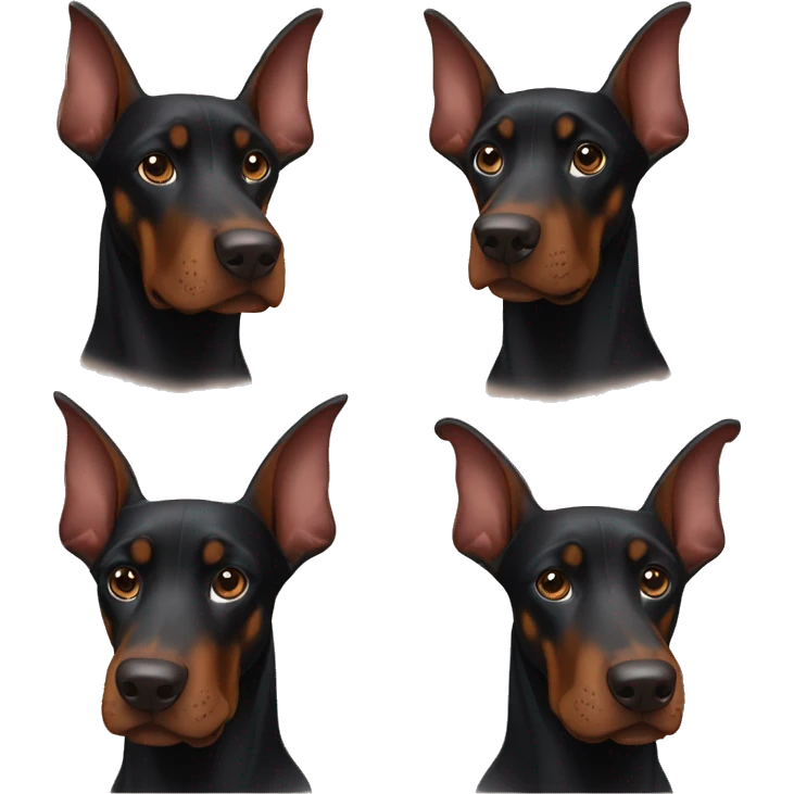 Black Doberman with erect ears and choco Doberman with hanging ears emoji