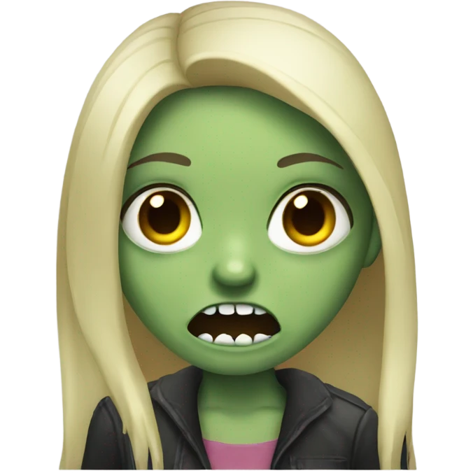 girl zombie with black long hair with teeth and serious face  emoji