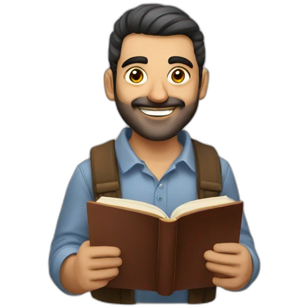 Armenian men reading book and looking at camera and smiling  emoji