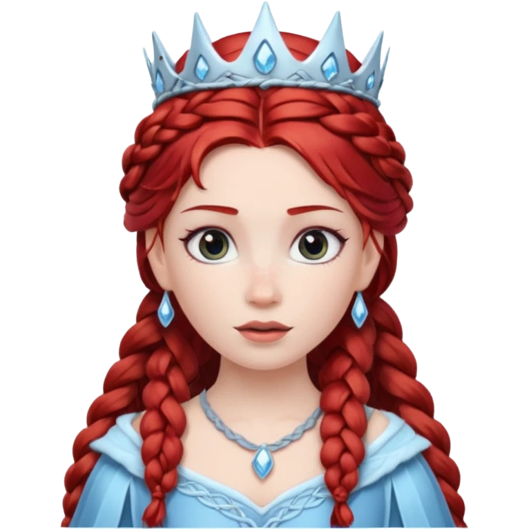braided hair ice princess with dark crown, red hair emoji