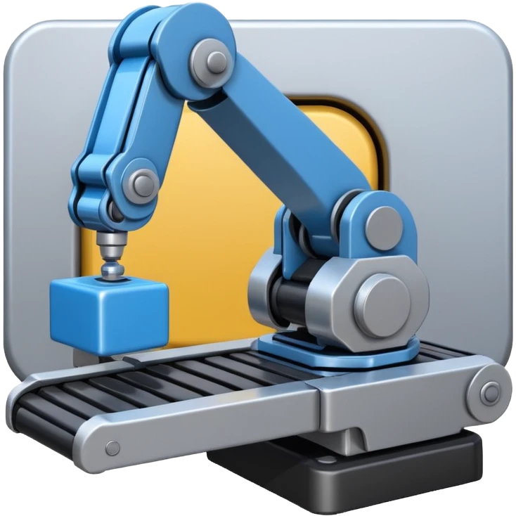 robot arm which is picking blue block on conveyor belt emoji