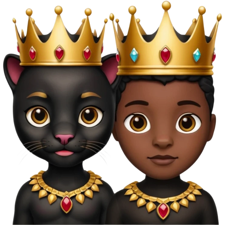 Big black panther and a little black panther both wearing gold and ruby crowns emoji