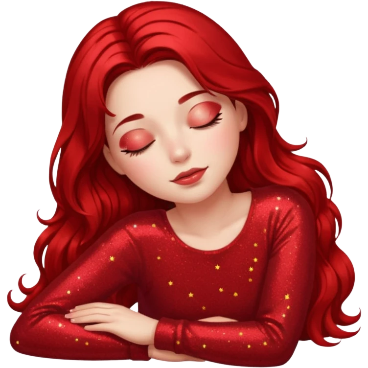 red glitter girl with closed eyes lying on the floor emoji