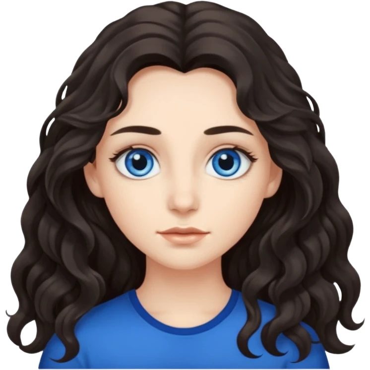 long dark wavy hair with big blue eyes and long dark eyelashes emoji