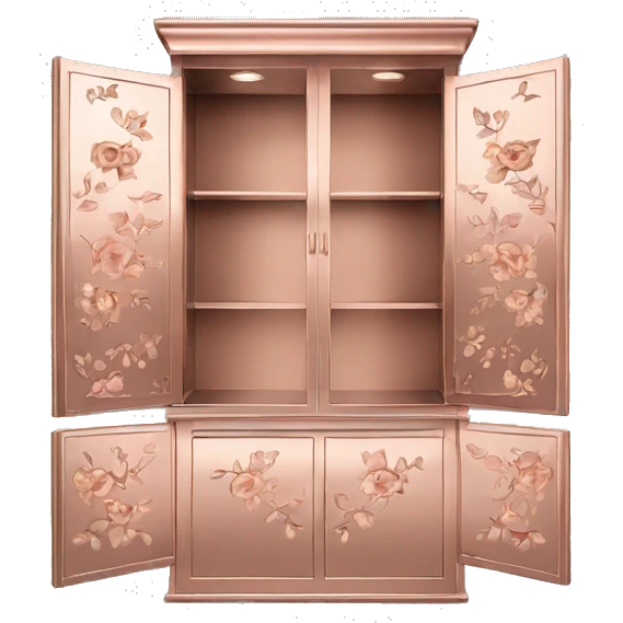Realistic front facing rose gold hanging cabinets with flower pattern on them. emoji