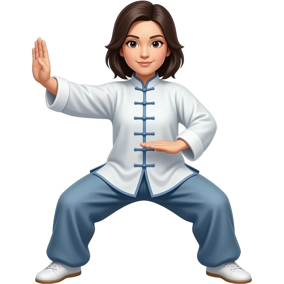 Frau mit dunklen Haaren macht Tai Chi Pose Single Whip emoji