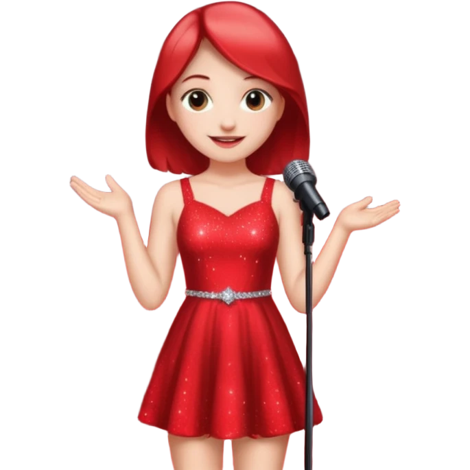 Девушка одета в дорогое платье , стоит на сцене. Рядом микрофон, свет софитов, много камер emoji