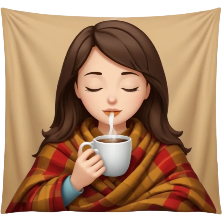 girl brunette inside a blanket sipping coffee eyes closed emoji