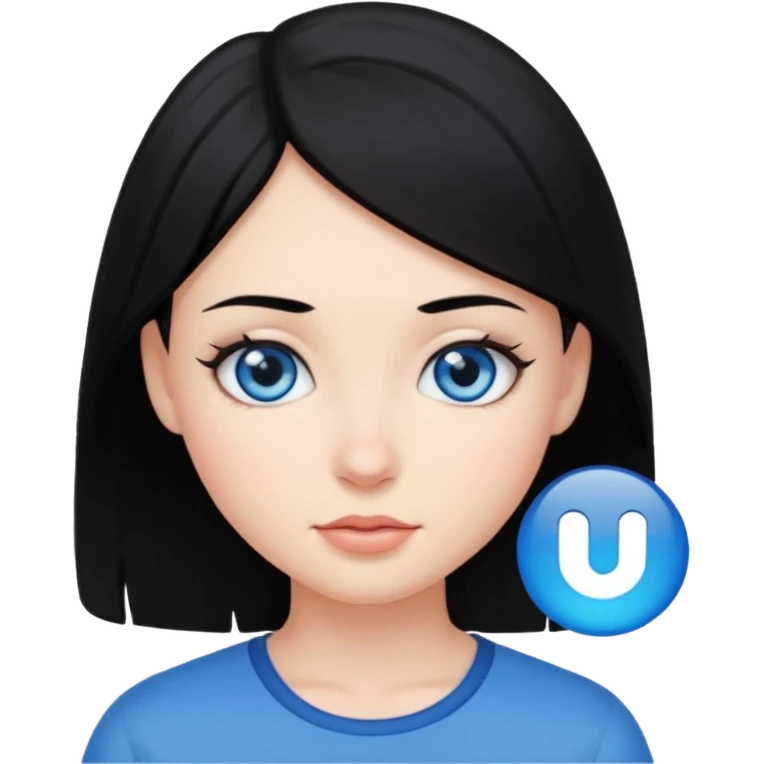 Chica de pelo negro y color de piel blanca con ojos azules emoji