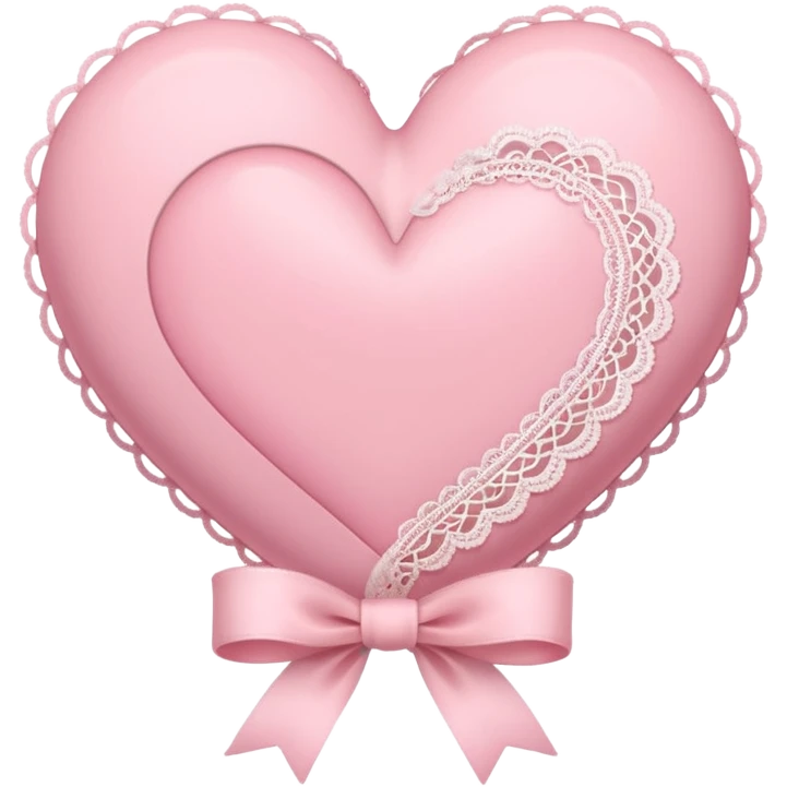 cute baby pink colored heart with lace trimming and with a lace ribbon on the top left, tilted a bit emoji