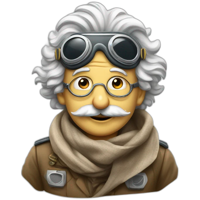 Einstein old timey pilot with billowing scarf and flight goggles emoji