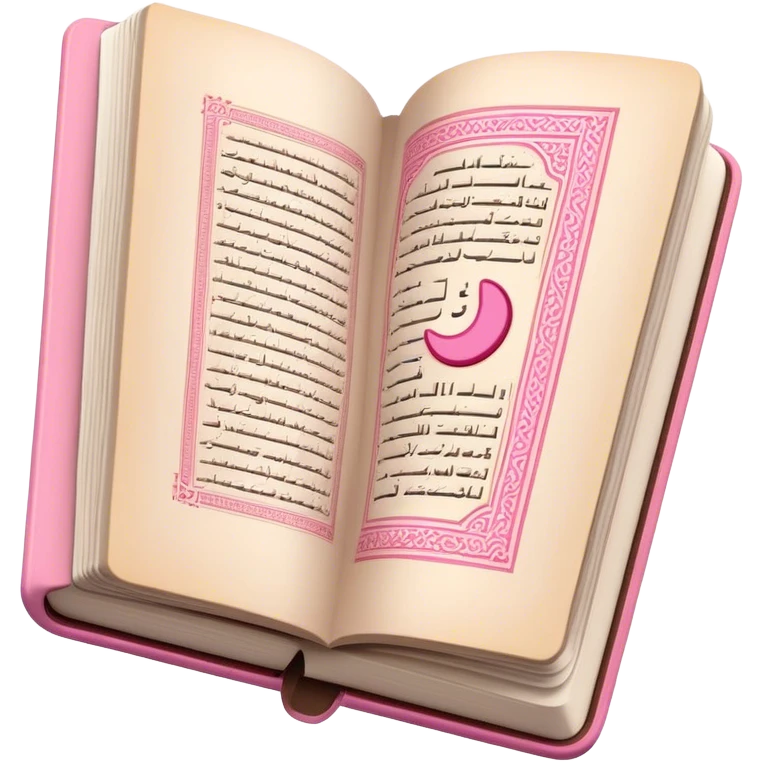 Quran like an emoji, keep it open but keep the theme beige and pink and make a bookmark in the middle and make the surat inside surat al kahf  emoji