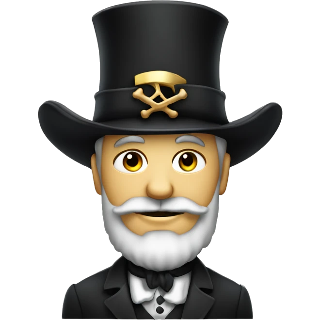 a wealthy pirate with deep knowledge in mechanics and a black suit and a top hat and a short beard emoji