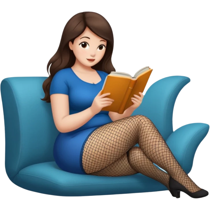 A beautiful, curvy brunette woman wearing fish net tights, reading a book that says “LSAT” in big letters  emoji
