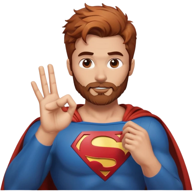 Adult Superman-with redish brownish messy hair-full trimmed beard- making hand heart emoji emoji