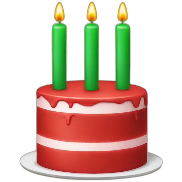 A red cake with green candles emoji