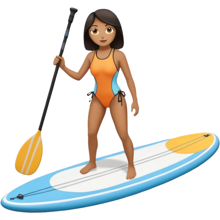 Dark haired women on Standing paddle board emoji