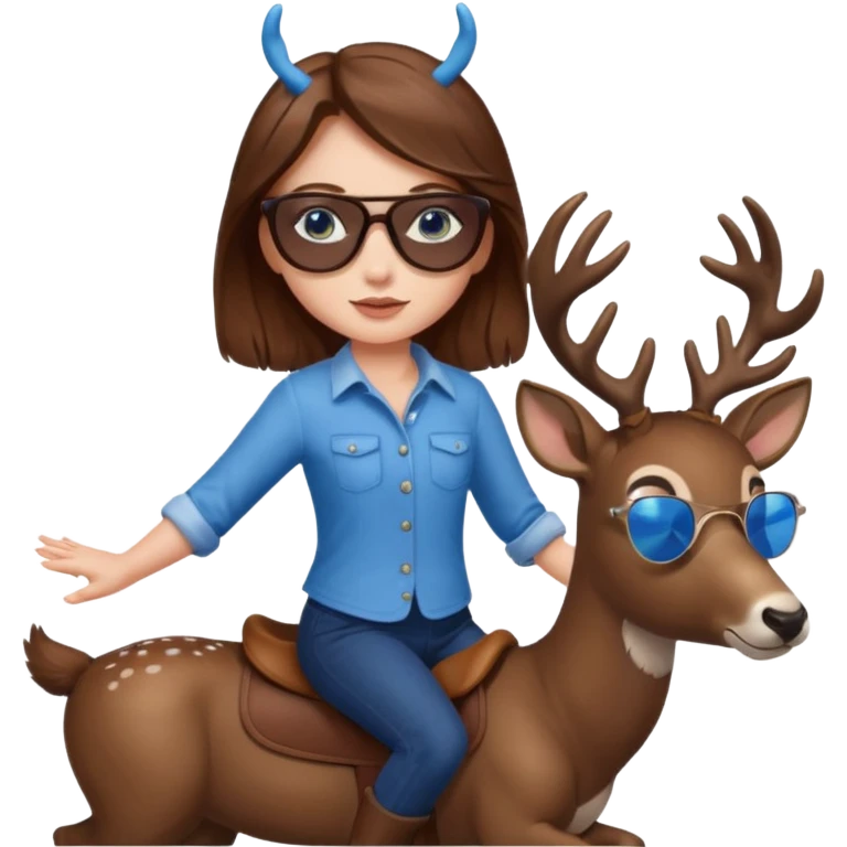 Brown hair blue eyed girl riding a deer with sunglasses emoji