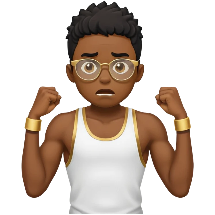 black boy athlete in stringer with gold glasses frustrated scared pulling hair emoji