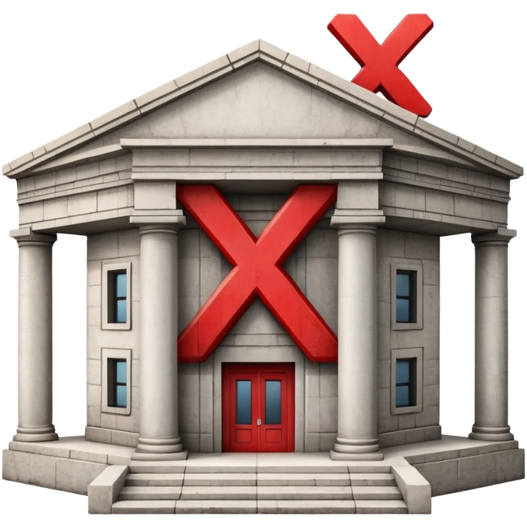 bank building with a single large red X over it emoji